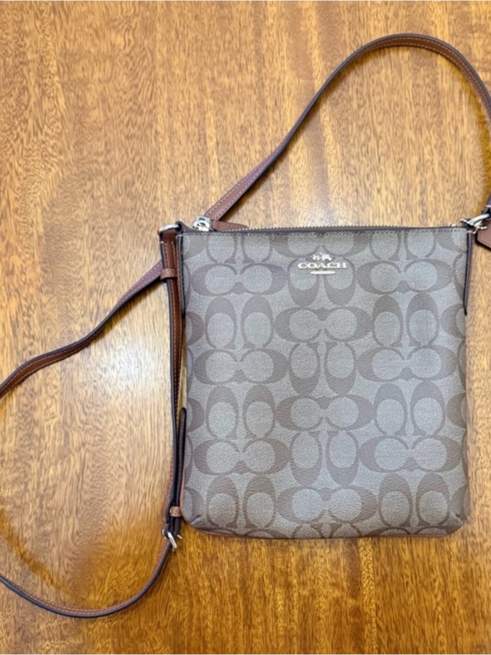 Coach mini rowan Brown Monogram Crossbody with Silver Tone Logo